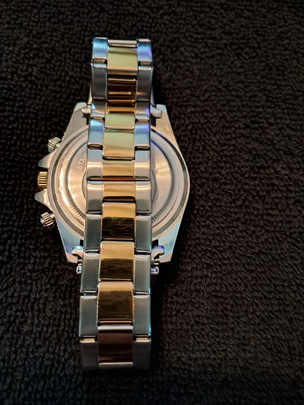 Men's Two-Tone Gold & Silver Chronograph Watch with Purple Dial